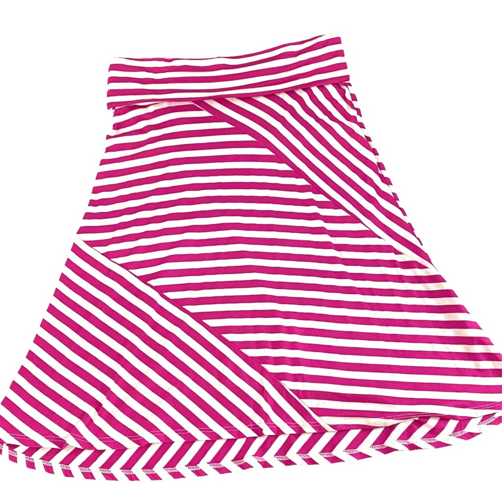 Fuchsia Pink White Striped Jersey Stretch Maxi Skirt